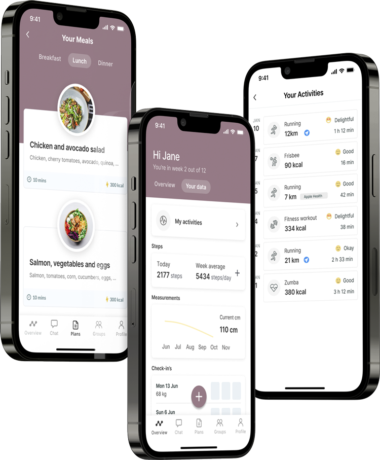 A mockup of the coaching app showcasing the features.